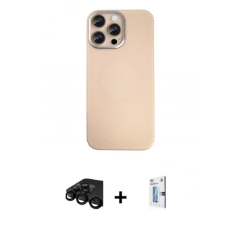 MARSİLYAN™- iPhone 15 Pro Max Kılıf Eksen Prime - Siyah Bilvis 0.18mm Plus Cam Ekran Koruyucu + Raze Metal Kamera Lens - SH