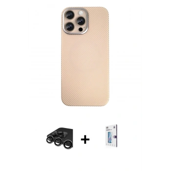 MARSİLYAN™- iPhone 15 Pro Max Kılıf Eksen Prime - Siyah Bilvis 0.18mm Plus Cam Ekran Koruyucu + Raze Metal Kamera Lens - TMGI