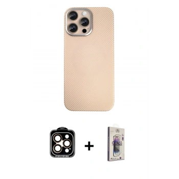 MARSİLYAN™- iPhone 15 Pro Max Kılıf Eksen Prime - Siyah Bilvis 3D Cam Ekran Koruyucu + PVD Metal Kamera Lens - TU