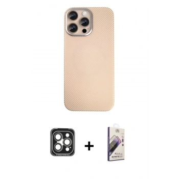 MARSİLYAN™- iPhone 15 Pro Max Kılıf Eksen Prime - Siyah Bilvis 3D Mat Cam Ekran Koruyucu + PVD Metal Kamera Lens - GI