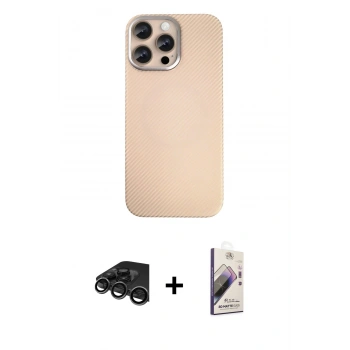 MARSİLYAN™- iPhone 15 Pro Max Kılıf Eksen Prime - Siyah Bilvis 3D Mat Cam Ekran Koruyucu + Raze Metal Kamera Lens - TMGI