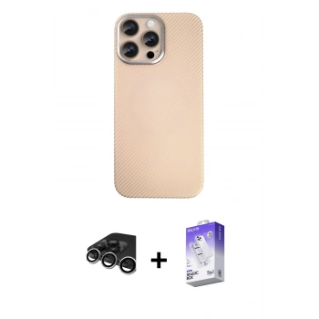 MARSİLYAN™- iPhone 15 Pro Max Kılıf Eksen Prime - Siyah Bilvis 5in1 3D Magic Cam Ekran Koruyucu + Raze Metal Kamera Lens - GS
