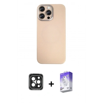 MARSİLYAN™- iPhone 15 Pro Max Kılıf Eksen Prime - Siyah Bilvis 5in1 3D Magic Cam Ekran Koruyucu + PVD Metal Kamera Lens - SH