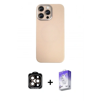 MARSİLYAN™- iPhone 15 Pro Max Kılıf Eksen Prime - Siyah Bilvis 5in1 3D Magic Cam Ekran Koruyucu + PVD Metal Kamera Lens - TU
