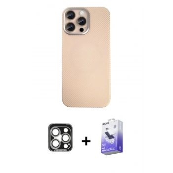 MARSİLYAN™- iPhone 15 Pro Max Kılıf Eksen Prime - Siyah Bilvis 5in1 5D Magic Hayalet Cam Ekran Koruyucu + PVD Metal Kamera Lens - GS