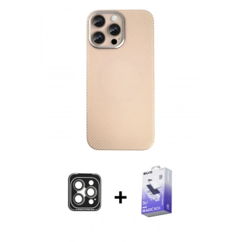 MARSİLYAN™- iPhone 15 Pro Max Kılıf Eksen Prime - Siyah Bilvis 5in1 5D Magic Hayalet Cam Ekran Koruyucu + PVD Metal Kamera Lens - GI