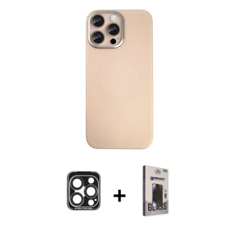 MARSİLYAN™- iPhone 15 Pro Max Kılıf Eksen Prime - Siyah Bilvis Hayalet Cam Ekran Koruyucu + PVD Metal Kamera Lens - LT