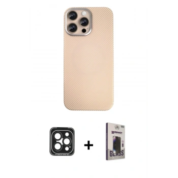 MARSİLYAN™- iPhone 15 Pro Max Kılıf Eksen Prime - Siyah Bilvis Hayalet Cam Ekran Koruyucu + PVD Metal Kamera Lens - SH