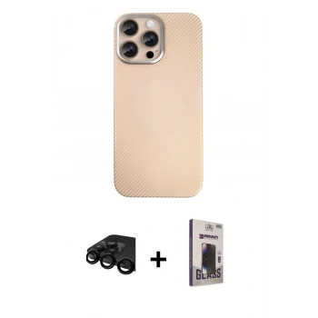 MARSİLYAN™- iPhone 15 Pro Max Kılıf Eksen Prime - Siyah Bilvis Hayalet Cam Ekran Koruyucu + Raze Metal Kamera Lens - SH