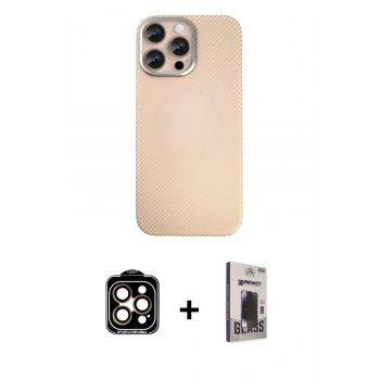 MARSİLYAN™- iPhone 15 Pro Max Kılıf Eksen Prime - Siyah Bilvis Hayalet Cam Ekran Koruyucu + PVD Metal Kamera Lens - TU