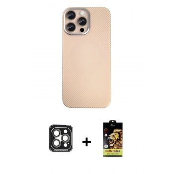 MARSİLYAN™- iPhone 15 Pro Max Kılıf Eksen Prime - Siyah Buffer Cam Ekran Koruyucu + PVD Metal Kamera Lens - GI