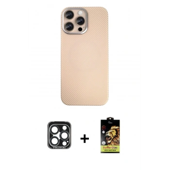 MARSİLYAN™- iPhone 15 Pro Max Kılıf Eksen Prime - Siyah Buffer Cam Ekran Koruyucu + PVD Metal Kamera Lens - LT