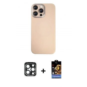 MARSİLYAN™- iPhone 15 Pro Max Kılıf Eksen Prime - Siyah Buffer Hayalet Cam Ekran Koruyucu + PVD Metal Kamera Lens - LT