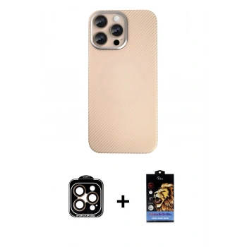 MARSİLYAN™- iPhone 15 Pro Max Kılıf Eksen Prime - Siyah Buffer Hayalet Cam Ekran Koruyucu + PVD Metal Kamera Lens - TU
