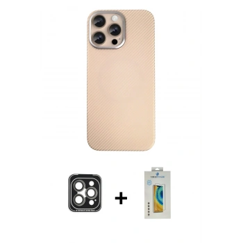 MARSİLYAN™- iPhone 15 Pro Max Kılıf Eksen Prime - Siyah Polymer Nano Ekran Koruyucu + PVD Metal Kamera Lens - GI