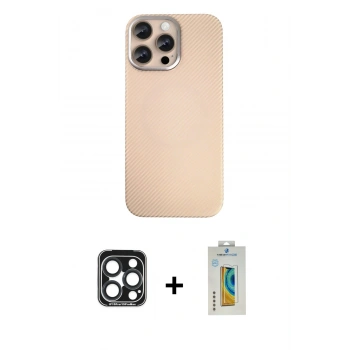MARSİLYAN™- iPhone 15 Pro Max Kılıf Eksen Prime - Siyah Polymer Nano Ekran Koruyucu + PVD Metal Kamera Lens - LT