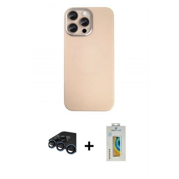 MARSİLYAN™- iPhone 15 Pro Max Kılıf Eksen Prime - Siyah Polymer Nano Ekran Koruyucu + Raze Metal Kamera Lens - LT