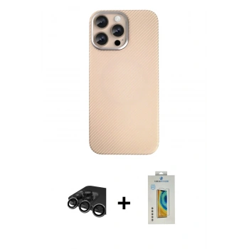 MARSİLYAN™- iPhone 15 Pro Max Kılıf Eksen Prime - Siyah Polymer Nano Ekran Koruyucu + Raze Metal Kamera Lens - TMGI