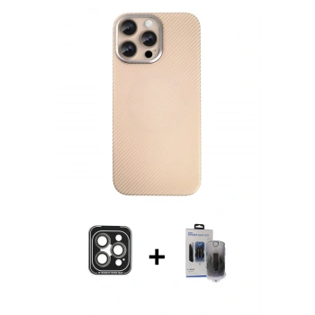 MARSİLYAN™- iPhone 15 Pro Max Kılıf Eksen Prime - Siyah Vanessa Magic Hayalet Cam + PVD Metal Kamera Lens - GI