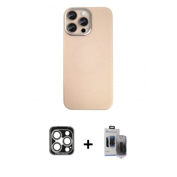 MARSİLYAN™- iPhone 15 Pro Max Kılıf Eksen Prime - Siyah Vanessa Magic Hayalet Cam + PVD Metal Kamera Lens - GS