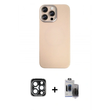MARSİLYAN™- iPhone 15 Pro Max Kılıf Eksen Prime - Siyah Vanessa Magic Hayalet Cam + PVD Metal Kamera Lens - LT