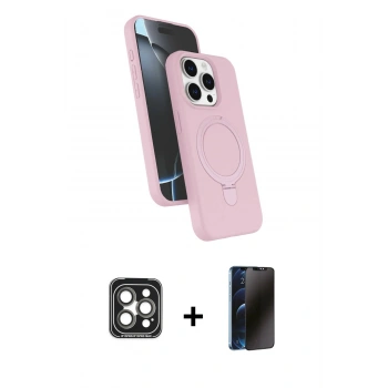 MARSİLYAN™- iPhone 15 Pro Max Kılıf İz Işık Koleksiyonu - Siyah 3D Antistatik Hayalet Cam Ekran Koruyucu + PVD Metal Kamera Lens - GI