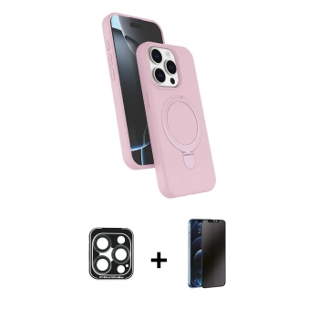 MARSİLYAN™- iPhone 15 Pro Max Kılıf İz Işık Koleksiyonu - Siyah 3D Antistatik Hayalet Cam Ekran Koruyucu + PVD Metal Kamera Lens - LT