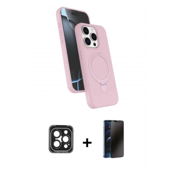 MARSİLYAN™- iPhone 15 Pro Max Kılıf İz Işık Koleksiyonu - Siyah 3D Antistatik Hayalet Cam Ekran Koruyucu + PVD Metal Kamera Lens - SH