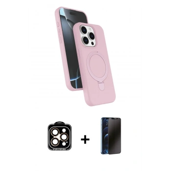 MARSİLYAN™- iPhone 15 Pro Max Kılıf İz Işık Koleksiyonu - Siyah 3D Antistatik Hayalet Cam Ekran Koruyucu + PVD Metal Kamera Lens - TU
