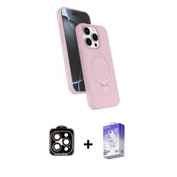 MARSİLYAN™- iPhone 15 Pro Max Kılıf İz Işık Koleksiyonu - Siyah Bilvis 5in1 3D Magic Cam Ekran Koruyucu + PVD Metal Kamera Lens - TU