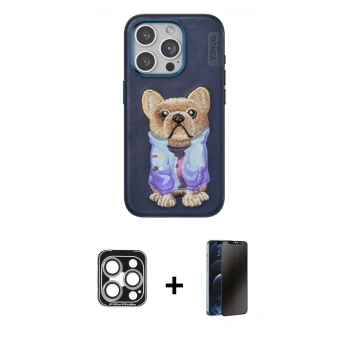 MARSİLYAN™- iPhone 15 Pro Max Kılıf İz Minimal Koleksiyonu - Siyah 3D Antistatik Hayalet Cam Ekran Koruyucu + PVD Metal Kamera Lens - GS