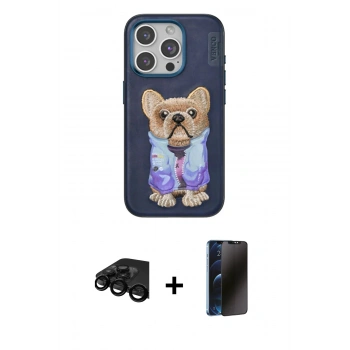 MARSİLYAN™- iPhone 15 Pro Max Kılıf İz Minimal Koleksiyonu - Siyah 3D Antistatik Hayalet Cam Ekran Koruyucu + Raze Metal Kamera Lens - SH