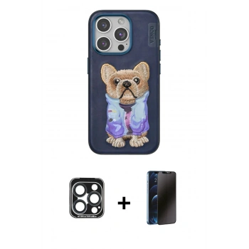 MARSİLYAN™- iPhone 15 Pro Max Kılıf İz Minimal Koleksiyonu - Siyah 3D Antistatik Hayalet Cam Ekran Koruyucu + PVD Metal Kamera Lens - LT