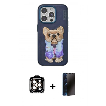 MARSİLYAN™- iPhone 15 Pro Max Kılıf İz Minimal Koleksiyonu - Siyah 3D Antistatik Hayalet Cam Ekran Koruyucu + PVD Metal Kamera Lens - TU