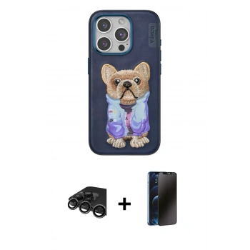 MARSİLYAN™- iPhone 15 Pro Max Kılıf İz Minimal Koleksiyonu - Siyah 3D Antistatik Hayalet Cam Ekran Koruyucu + Raze Metal Kamera Lens - TMGI