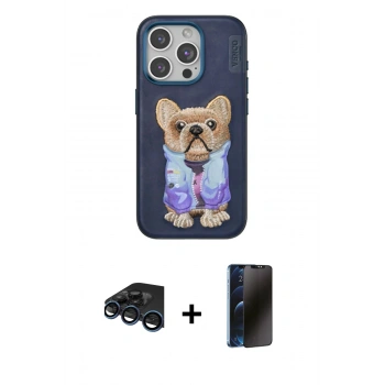 MARSİLYAN™- iPhone 15 Pro Max Kılıf İz Minimal Koleksiyonu - Siyah 3D Antistatik Hayalet Cam Ekran Koruyucu + Raze Metal Kamera Lens - LT