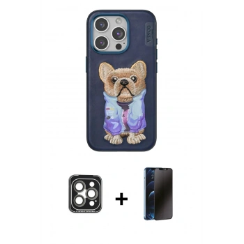 MARSİLYAN™- iPhone 15 Pro Max Kılıf İz Minimal Koleksiyonu - Siyah 3D Antistatik Hayalet Cam Ekran Koruyucu + PVD Metal Kamera Lens - GI