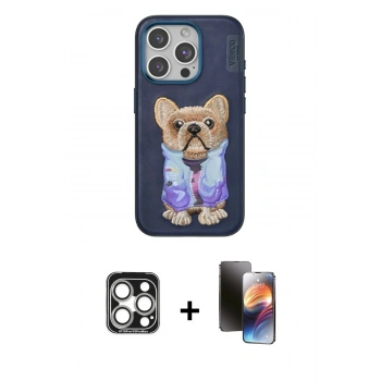 MARSİLYAN™- iPhone 15 Pro Max Kılıf İz Minimal Koleksiyonu - Siyah 3D Antistatik Mat Seramik Nano Ekran Koruyucu + PVD Metal Kamera Lens - GS
