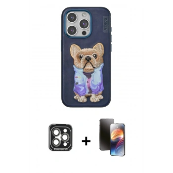 MARSİLYAN™- iPhone 15 Pro Max Kılıf İz Minimal Koleksiyonu - Siyah 3D Antistatik Mat Seramik Nano Ekran Koruyucu + PVD Metal Kamera Lens - GI