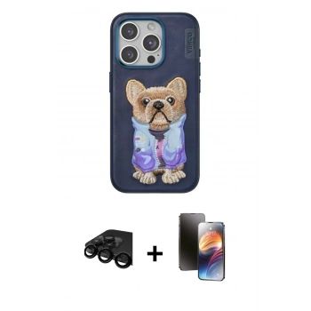 MARSİLYAN™- iPhone 15 Pro Max Kılıf İz Minimal Koleksiyonu - Siyah 3D Antistatik Mat Seramik Nano Ekran Koruyucu + Raze Metal Kamera Lens - SH