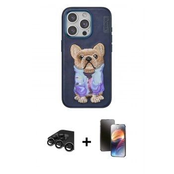 MARSİLYAN™- iPhone 15 Pro Max Kılıf İz Minimal Koleksiyonu - Siyah 3D Antistatik Mat Seramik Nano Ekran Koruyucu + Raze Metal Kamera Lens - TMGI
