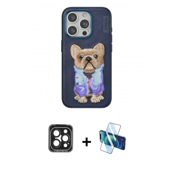 MARSİLYAN™- iPhone 15 Pro Max Kılıf İz Minimal Koleksiyonu - Siyah 3D Antistatik Seramik Nano Ekran Koruyucu + PVD Metal Kamera Lens - SH