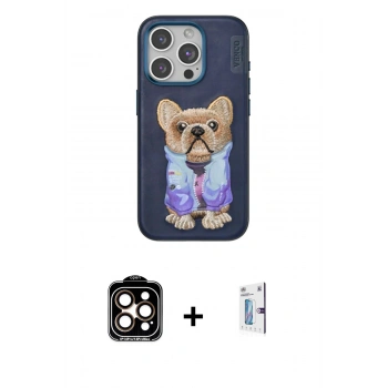 MARSİLYAN™- iPhone 15 Pro Max Kılıf İz Minimal Koleksiyonu - Siyah Bilvis 0.18mm Plus Cam Ekran Koruyucu + PVD Metal Kamera Lens - TU
