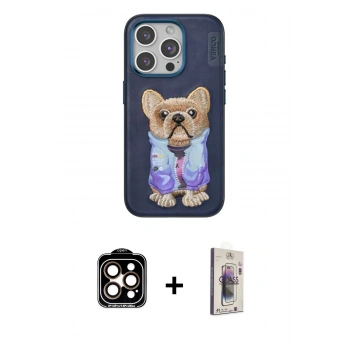 MARSİLYAN™- iPhone 15 Pro Max Kılıf İz Minimal Koleksiyonu - Siyah Bilvis 3D Cam Ekran Koruyucu + PVD Metal Kamera Lens - TU