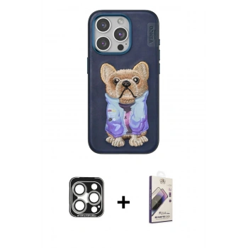 MARSİLYAN™- iPhone 15 Pro Max Kılıf İz Minimal Koleksiyonu - Siyah Bilvis 3D Mat Cam Ekran Koruyucu + PVD Metal Kamera Lens - GS