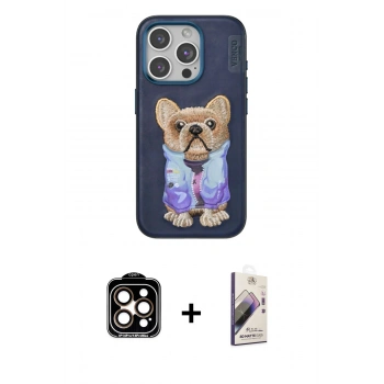 MARSİLYAN™- iPhone 15 Pro Max Kılıf İz Minimal Koleksiyonu - Siyah Bilvis 3D Mat Cam Ekran Koruyucu + PVD Metal Kamera Lens - TU