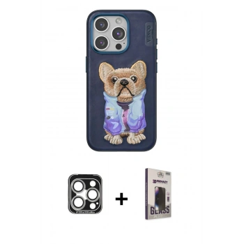 MARSİLYAN™- iPhone 15 Pro Max Kılıf İz Minimal Koleksiyonu - Siyah Bilvis Hayalet Cam Ekran Koruyucu + PVD Metal Kamera Lens - GS