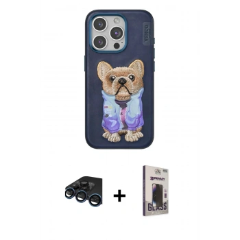 MARSİLYAN™- iPhone 15 Pro Max Kılıf İz Minimal Koleksiyonu - Siyah Bilvis Hayalet Cam Ekran Koruyucu + Raze Metal Kamera Lens - LT