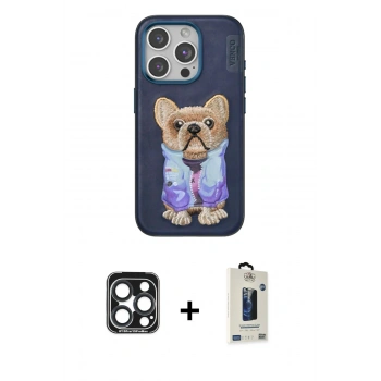 MARSİLYAN™- iPhone 15 Pro Max Kılıf İz Minimal Koleksiyonu - Siyah Bilvis Hayalet Cam Ekran Koruyucu + PVD Metal Kamera Lens - LT