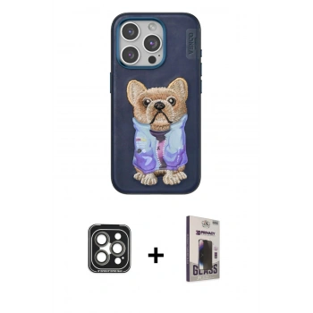 MARSİLYAN™- iPhone 15 Pro Max Kılıf İz Minimal Koleksiyonu - Siyah Bilvis Hayalet Cam Ekran Koruyucu + PVD Metal Kamera Lens - GI